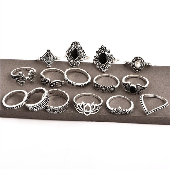 New 15 Pcs/set Bohemian Retro Silver Ring Set - Picture 3 of 3
